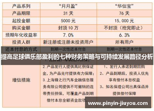 提高足球俱乐部盈利的七种财务策略与可持续发展路径分析